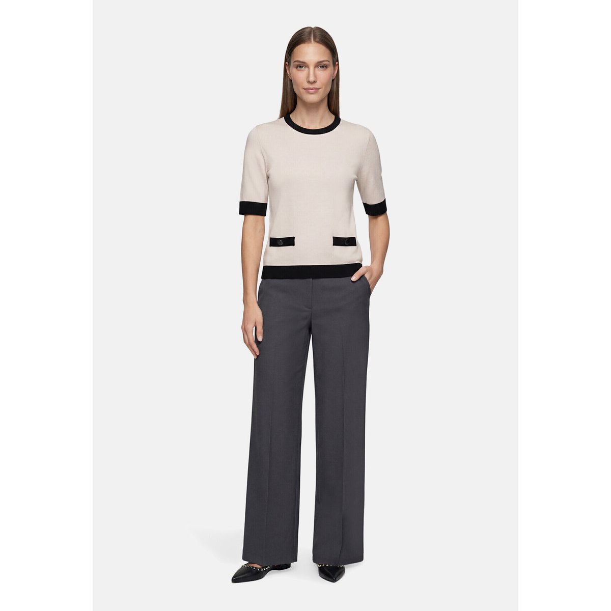 Pull-over en maille à poches patch beige/black, BETTY BARCLAY