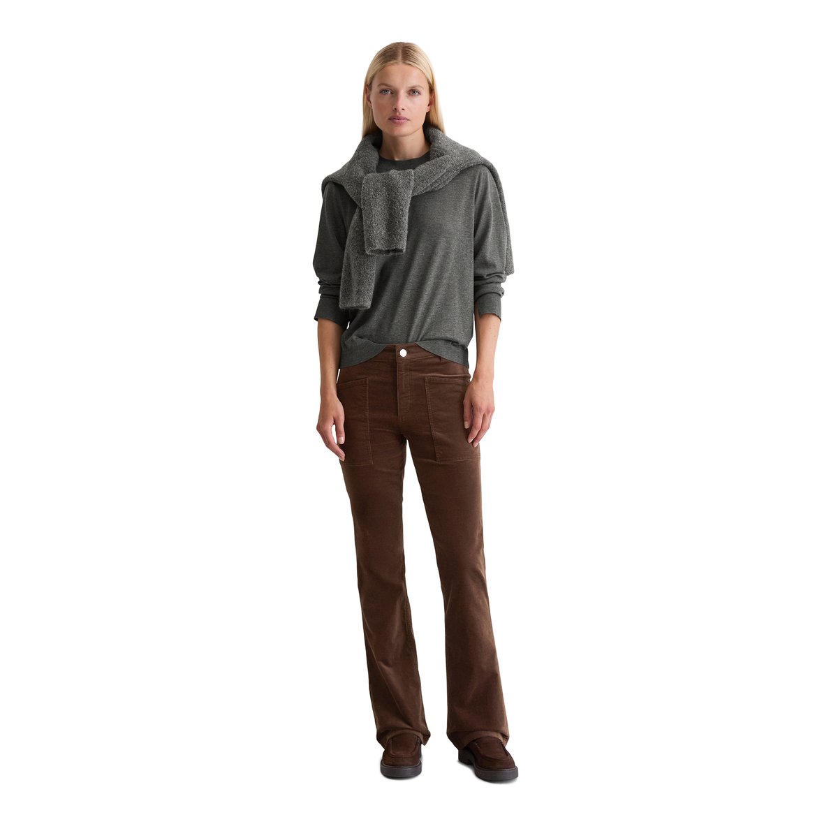Pantalon en velours modèle Kiruna flared en Organic Cotton Stretch dunkelbraun, MARC O'POLO