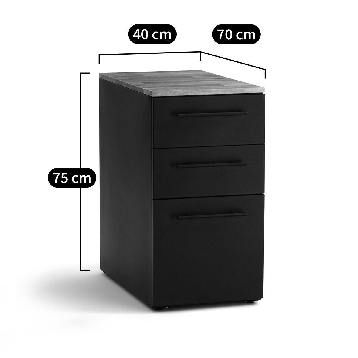 Cajonera para escritorio con 3 cajones, Hiba metal negro/roble, LA REDOUTE INTERIEURS