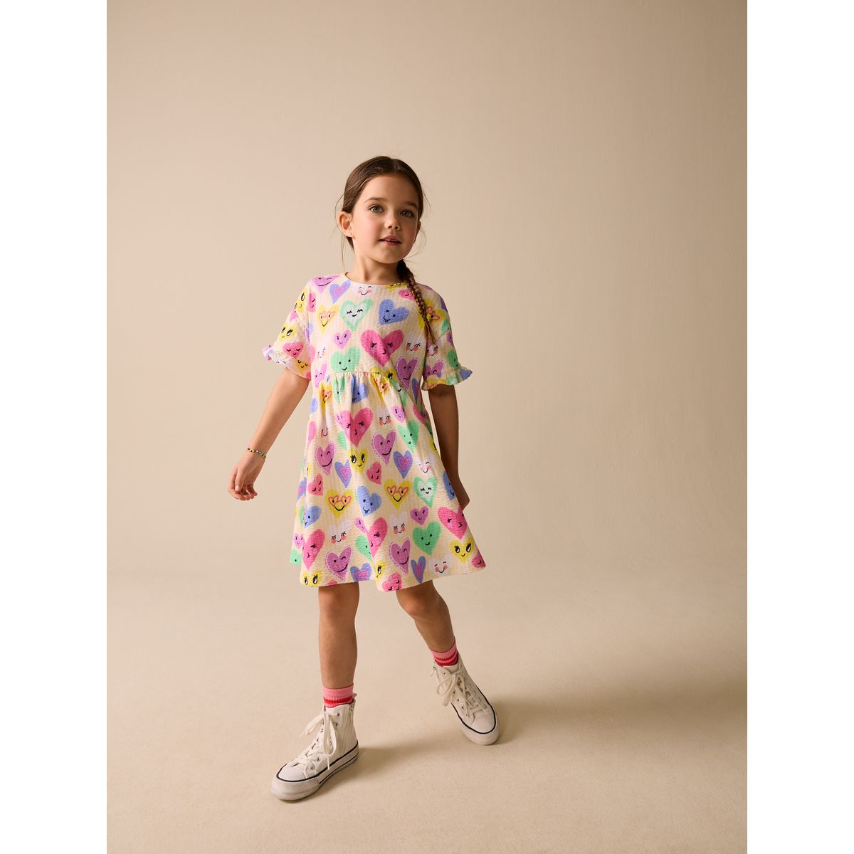 Robe en jersey à manches courtes imprimé cœur jaune clair, NEXT