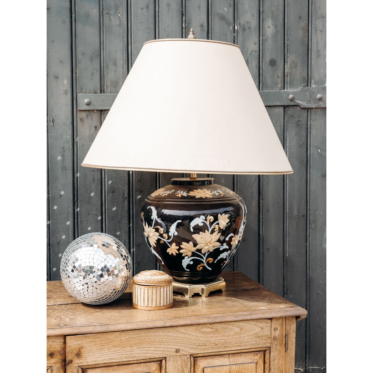 Lampe en céramique au motif floral Suzanne N°599 - Bon état multicolore, DEBONGOUT