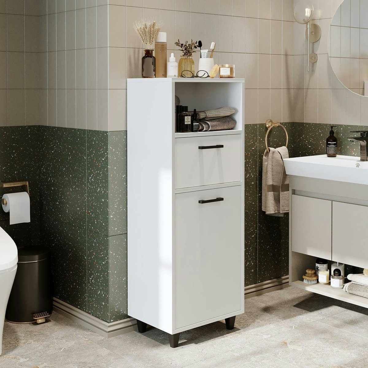 Meuble salle de bains avec panier à linge MARE blanc, PIER IMPORT