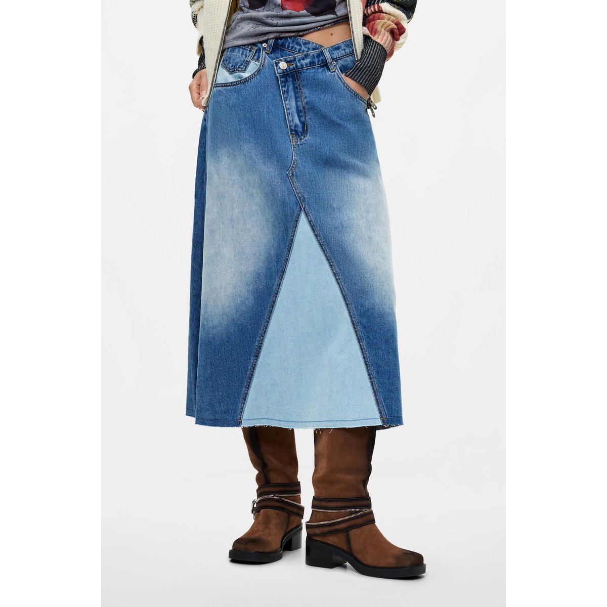 jupe en jean évasée bleu clair, DESIGUAL