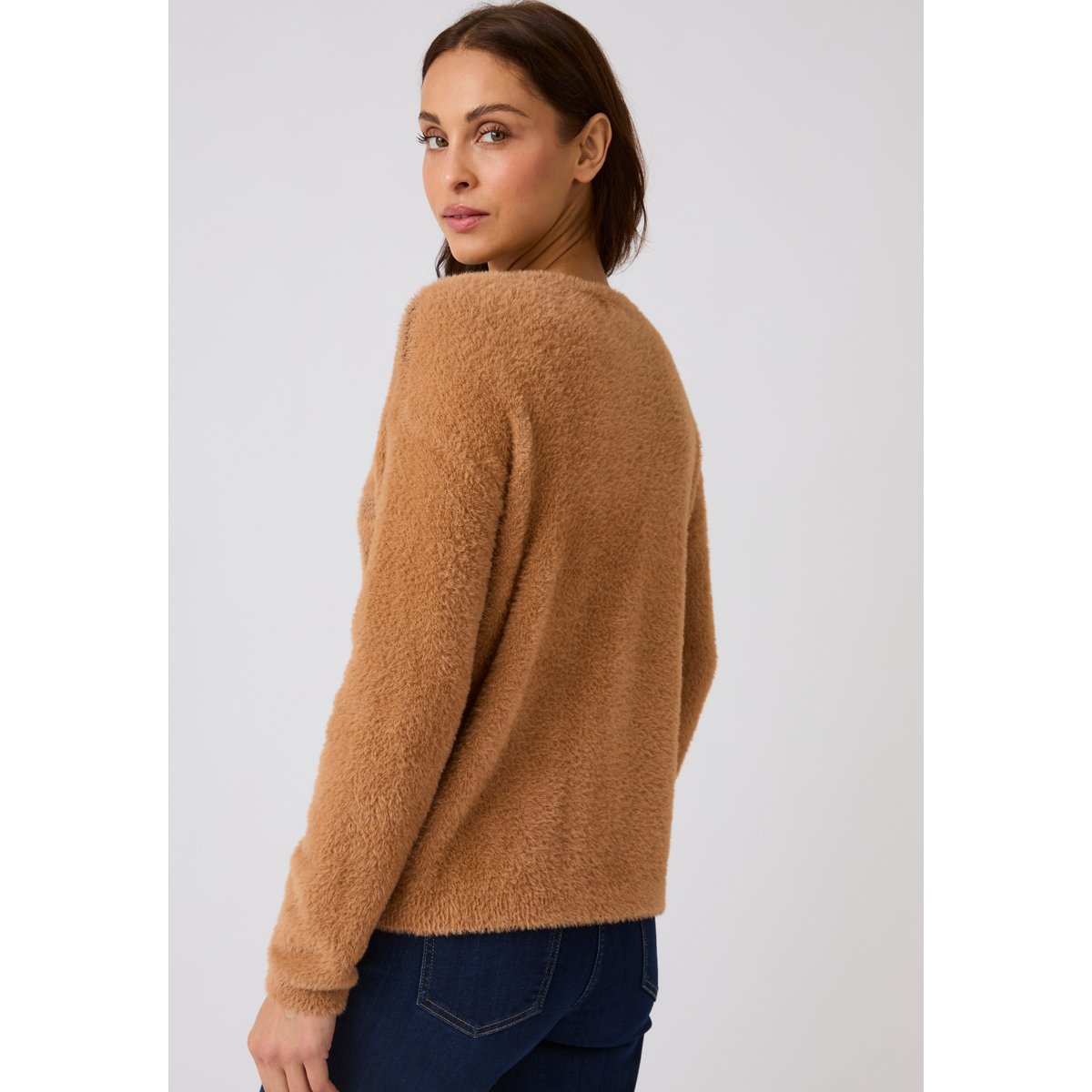 Pull maille poilue à motif stylisé brillant marron ambre, DAMART