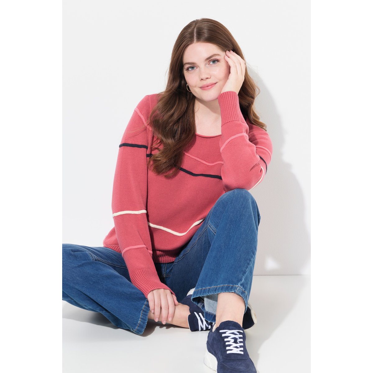 Pull en coton bio framboise, ULLA POPKEN