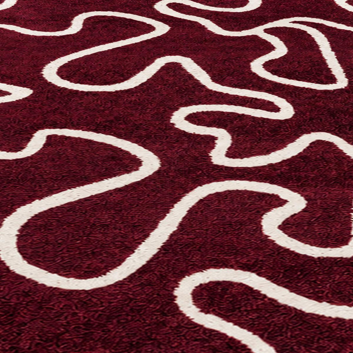 Tapis salon, motif abstrait en relief, graphique et tendance bordeaux, beige, UN AMOUR DE TAPIS