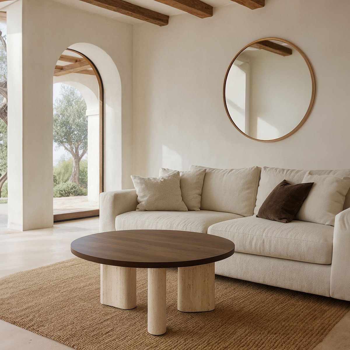 Table basse ronde effet travertin, AMBER naturel, NOW'S HOME
