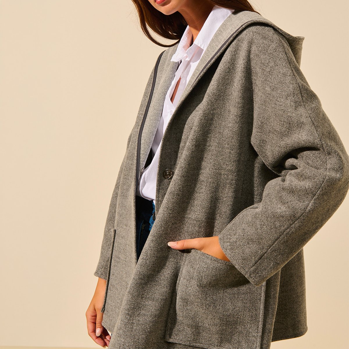 Veste capuche oversize MARCO gris chiné, BENOA