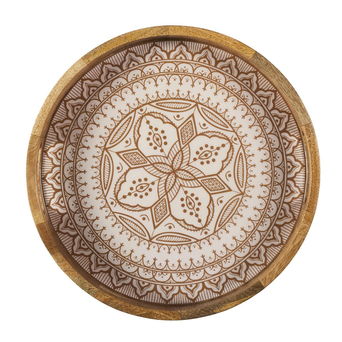 Plateau rond en manguier Mira Noir 35 cm orange, EDEN