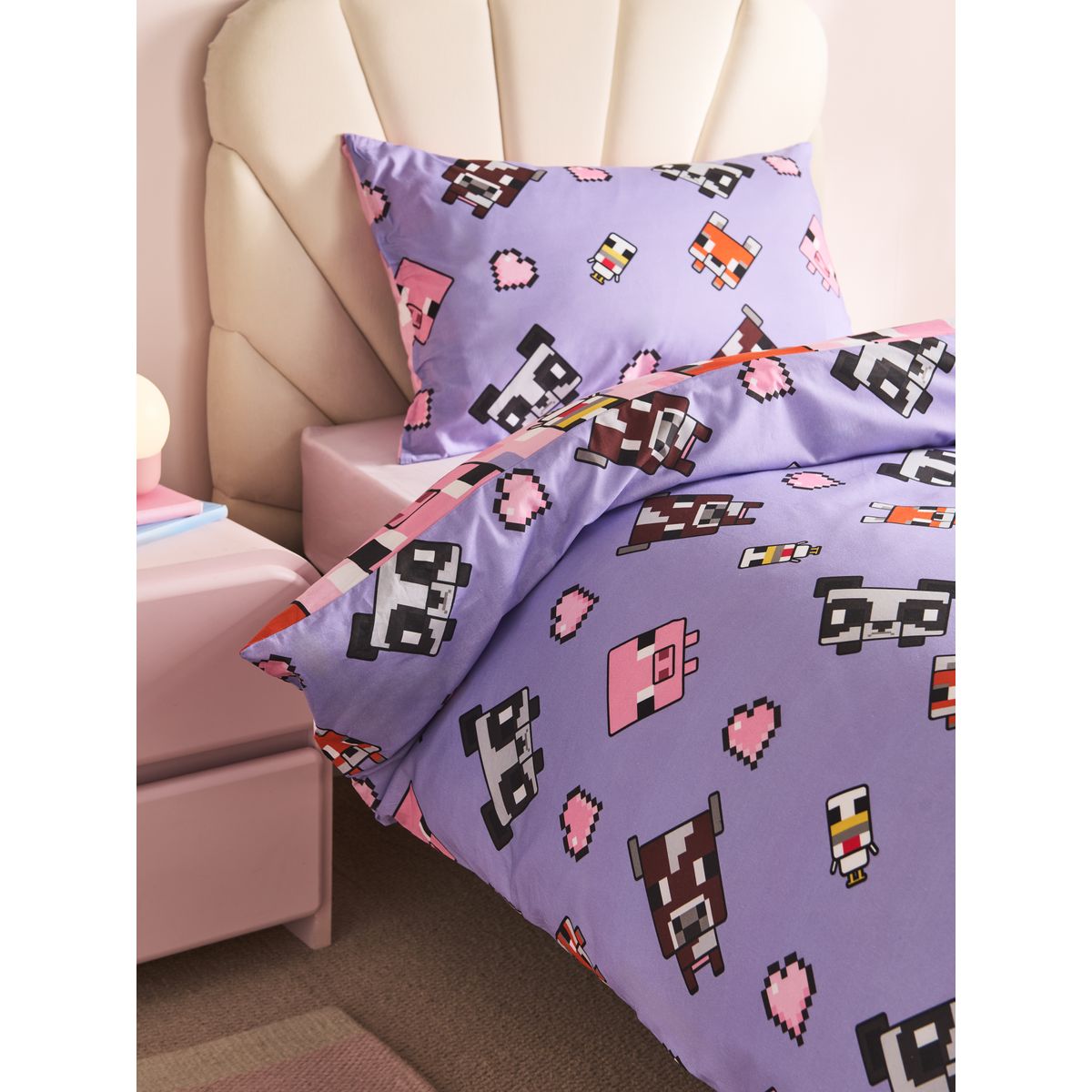 Housse de couette/taie d'oreiller minecraft rose, NEXT