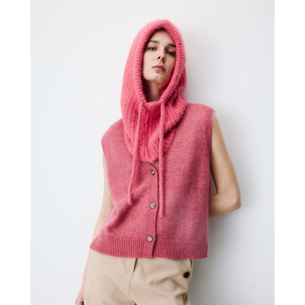 Cagoule en laine mélangée blush Samourai blush, GRACE AND MILA