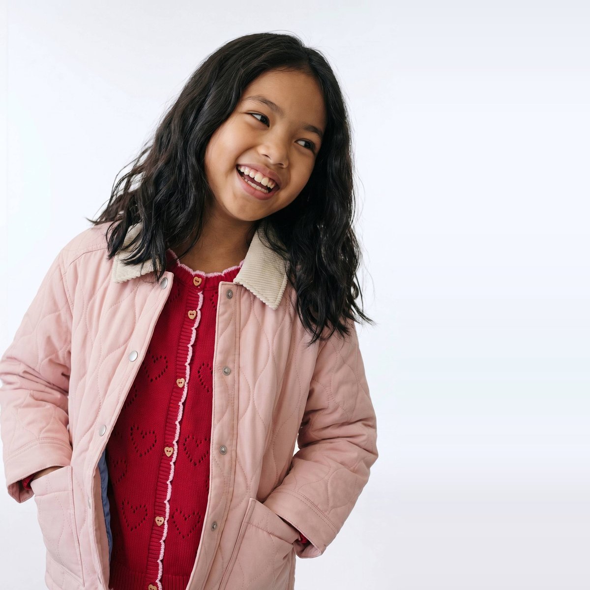 Veste matelassée en coton et col velours bouquet, MONOPRIX