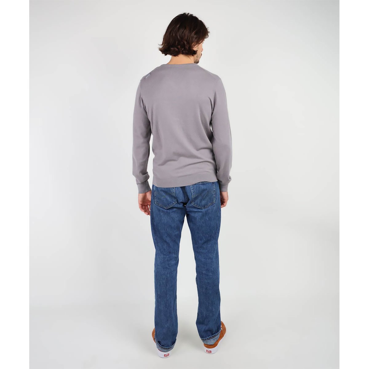Pull léger col V PREVIO gris cendre, OXBOW