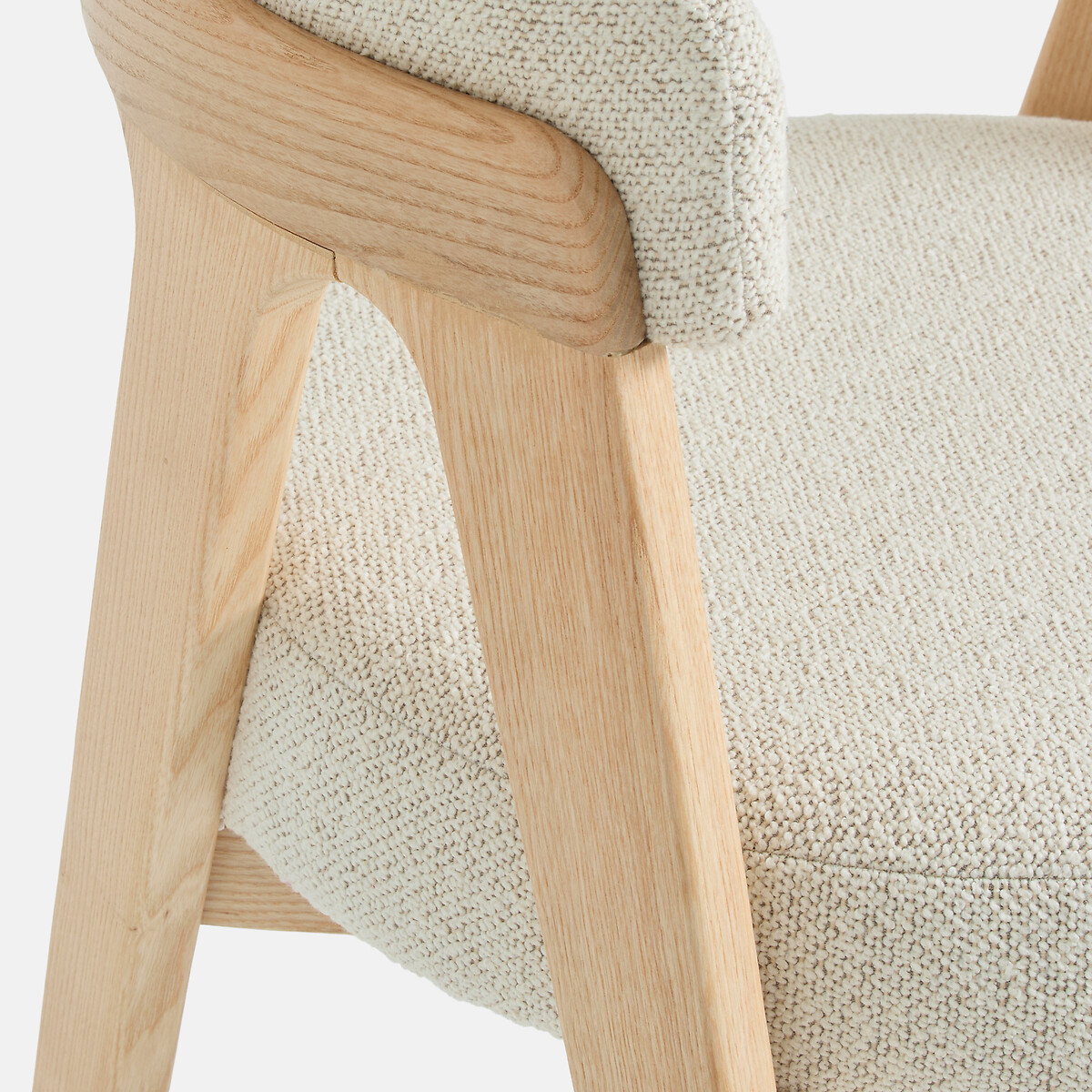Fauteuil de table vintage, frêne massif et tissu bouclette, VALENTINA ecru, LA REDOUTE INTERIEURS