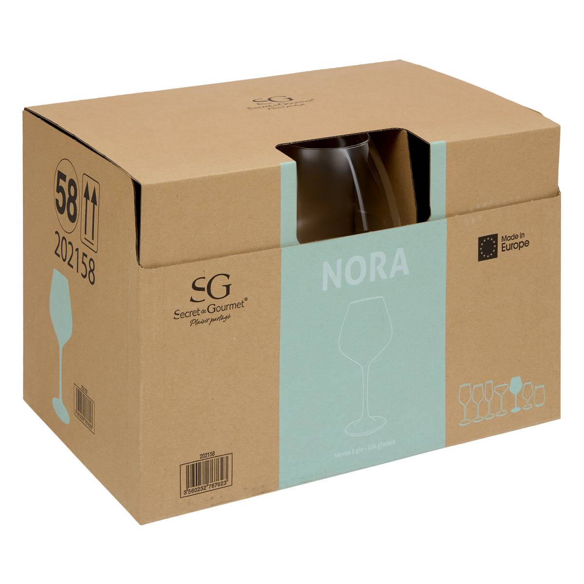 Lot de 6 verres à gin en verre 65 cl NORA transparent, SECRET DE GOURMET