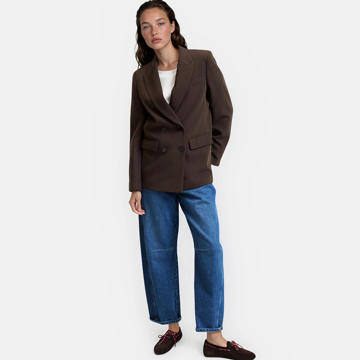 Blazer de corte amplio chocolate, LA REDOUTE COLLECTIONS