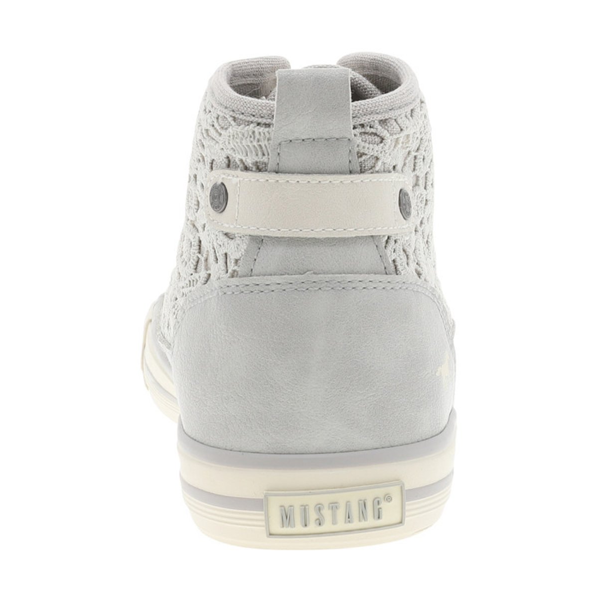Tennis toile montante grises avec un talon plat et des lacets blancs gris, MUSTANG