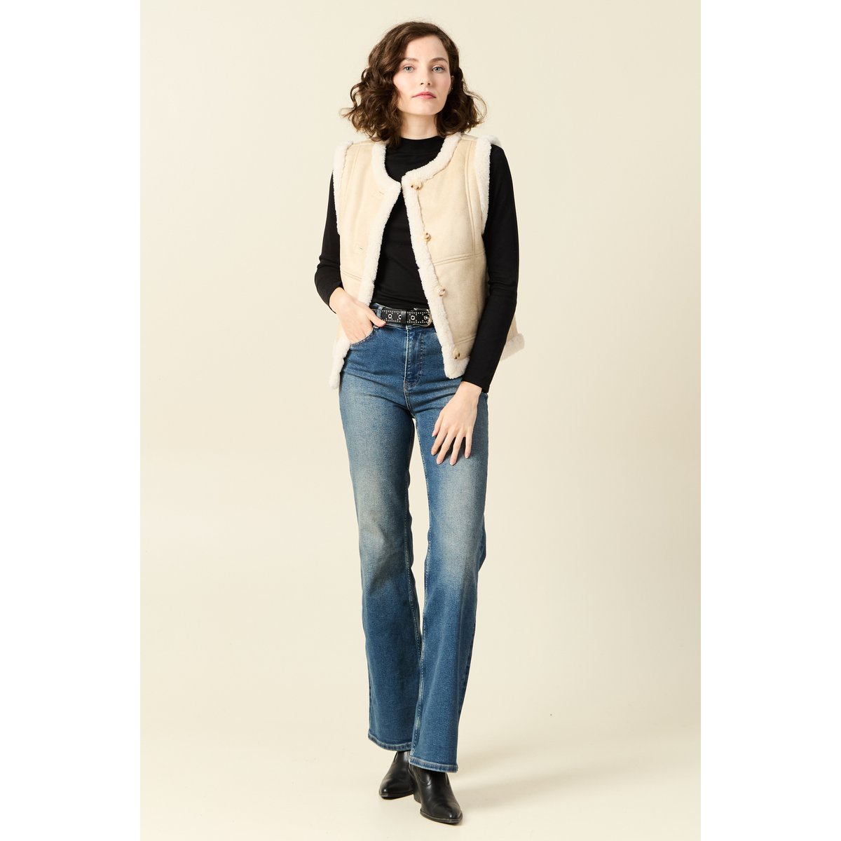 Veste suédine sans manches creme, BONOBO