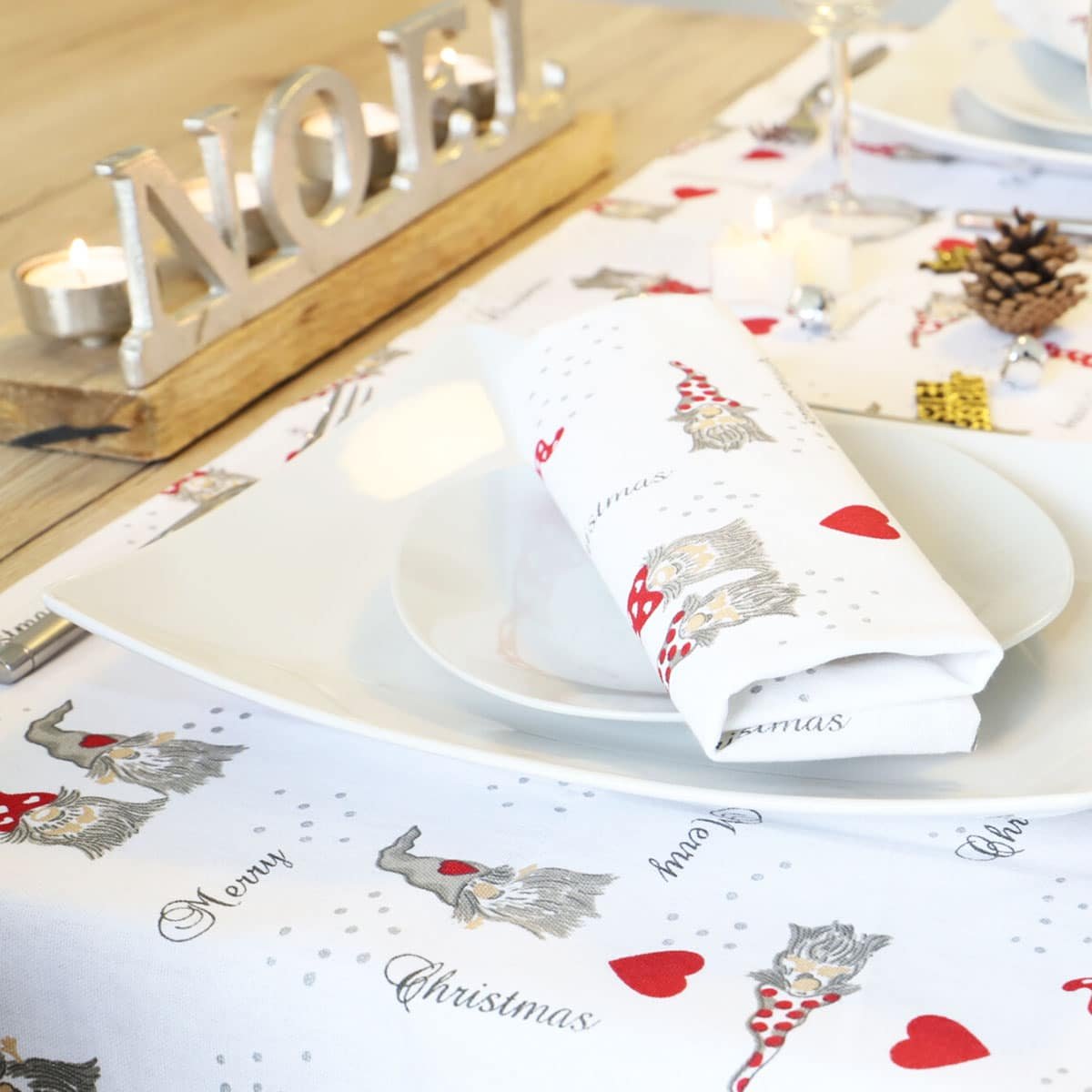 Lot de serviettes de table coton imprimés LUTIN blanc, LINANDELLE