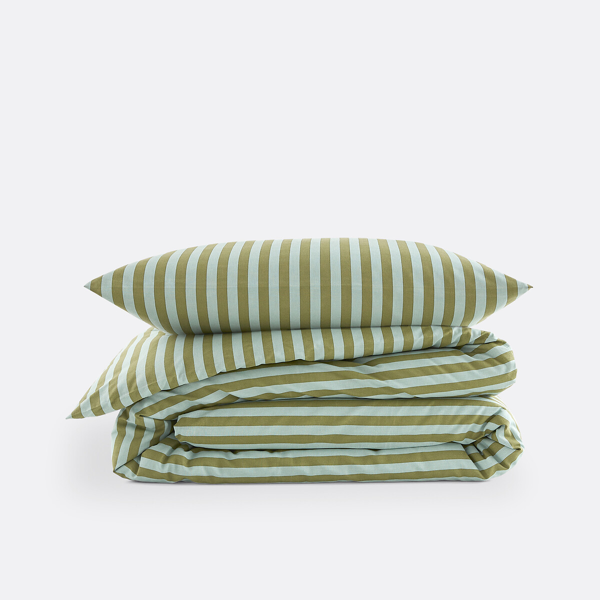 Parure de lit enfant, en 50% coton recyclé, taie carrée, SACHA VERT rayé vert, LA REDOUTE INTERIEURS