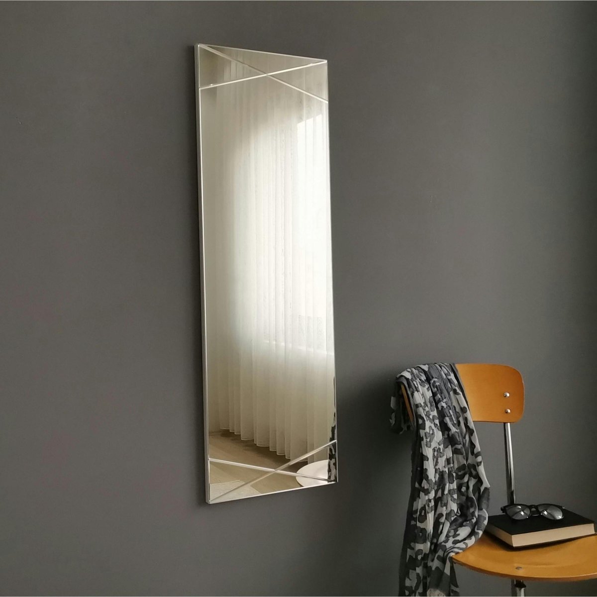 Miroir rectangulaire mural avec décor croisé 105 cm CODY argenté, PIER IMPORT