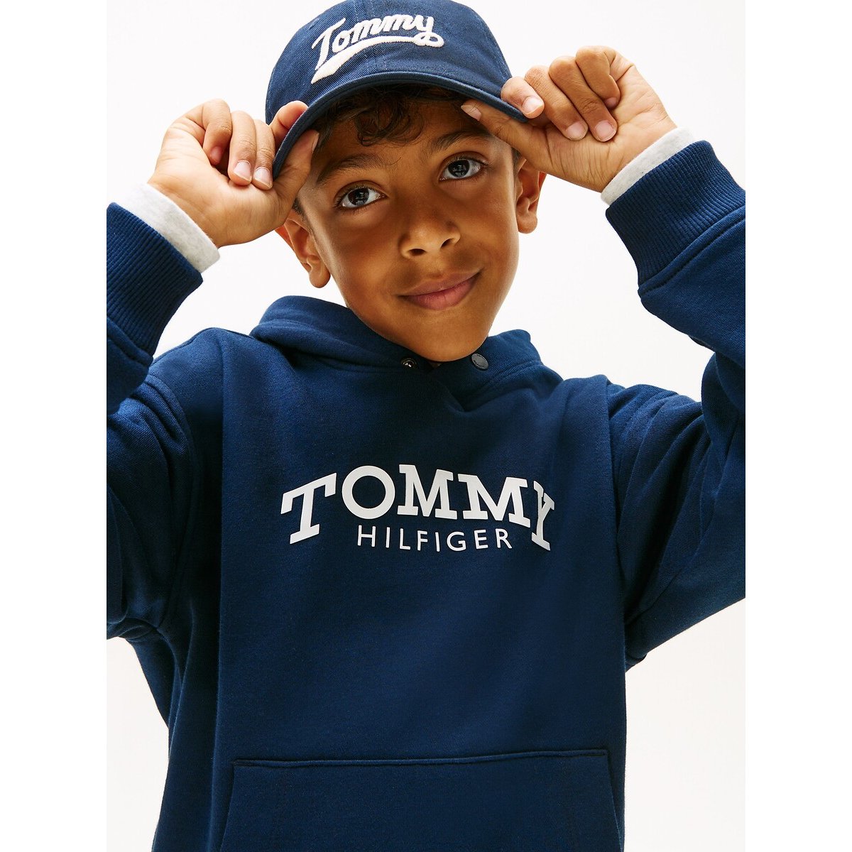 Sweat com capuz, em moletão marinho, TOMMY HILFIGER
