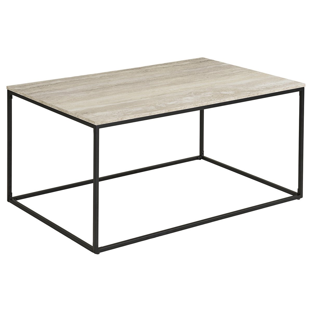 Table basse plateau effet travertin, MAYA beige / noir, BEST MOBILIER