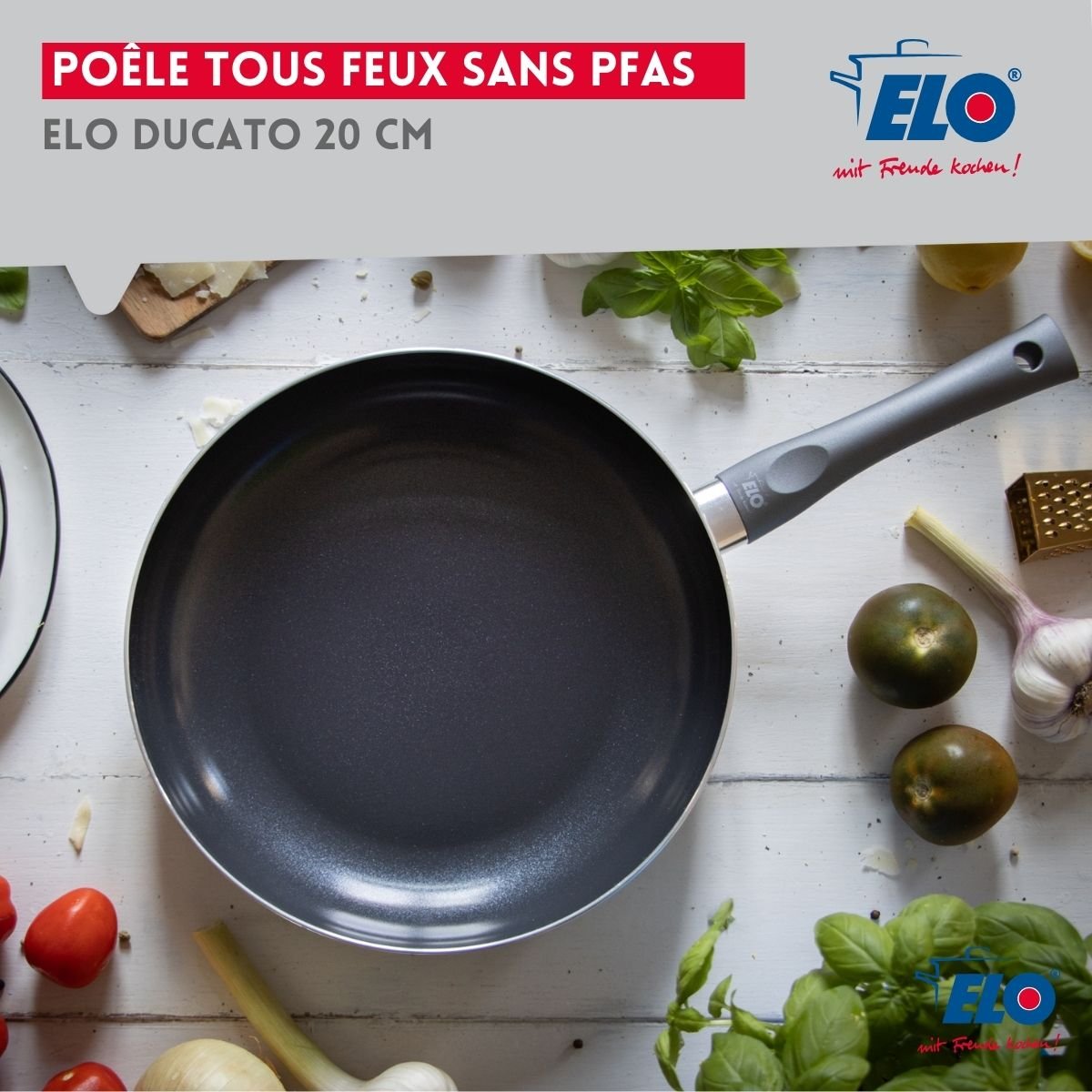 Poêle tous feux 20 cm sans PFAS DUCATO noir,gris, ELO