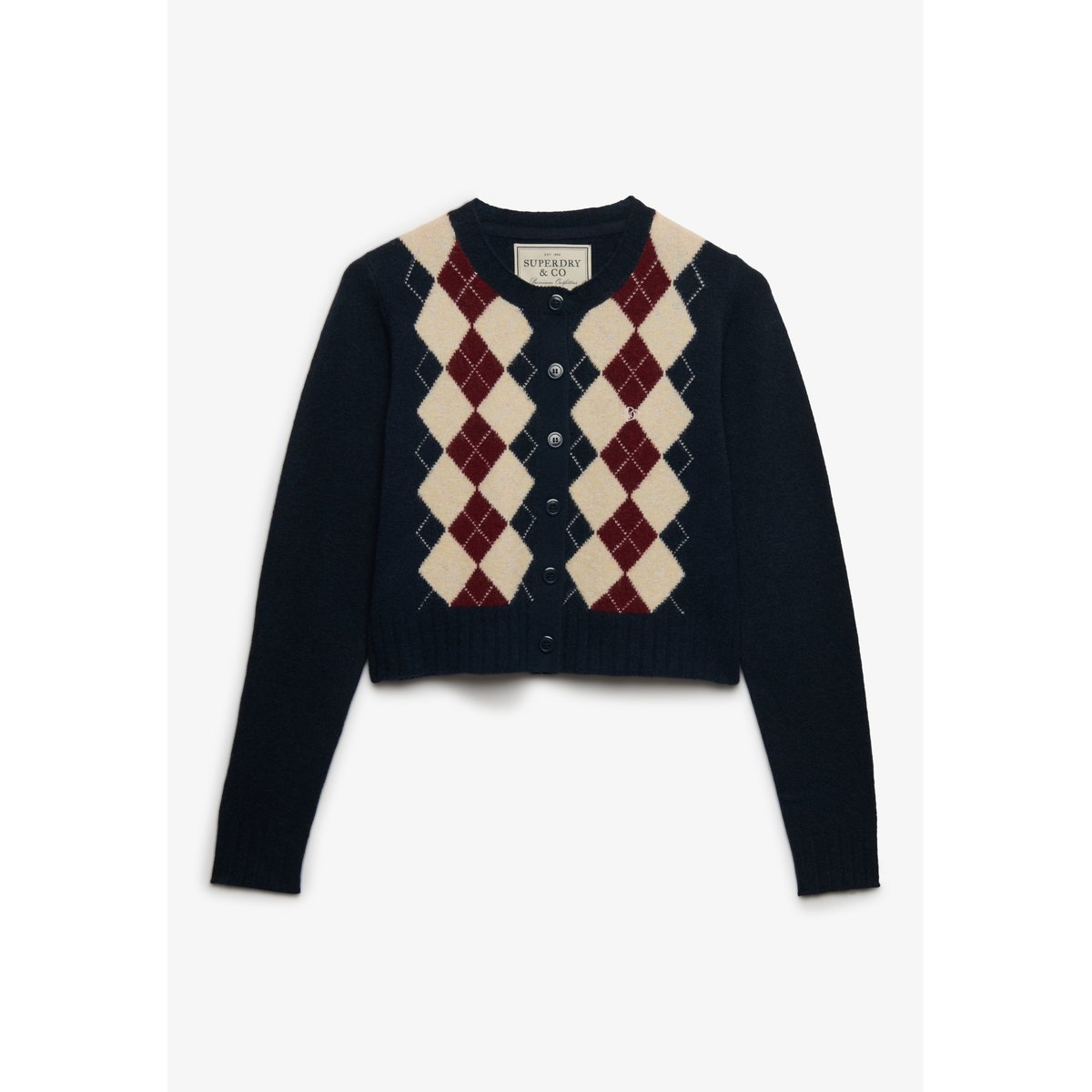 Cardigan Argyle bleu marine, SUPERDRY