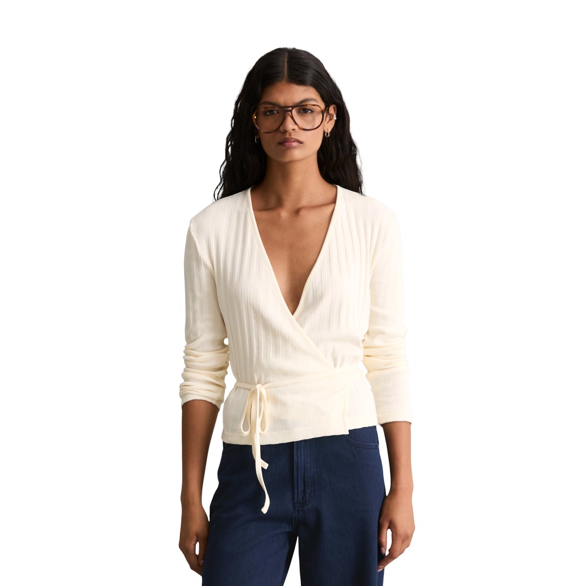 Haut à nouer slim en jersey stretch côtelé blanc, MARC O’POLO DENIM