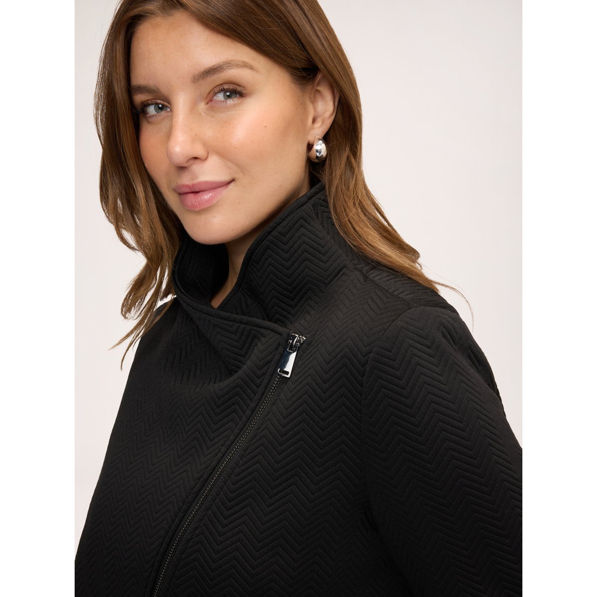 Sweat ouvert avec tissage à chevrons noir, FIORELLA RUBINO
