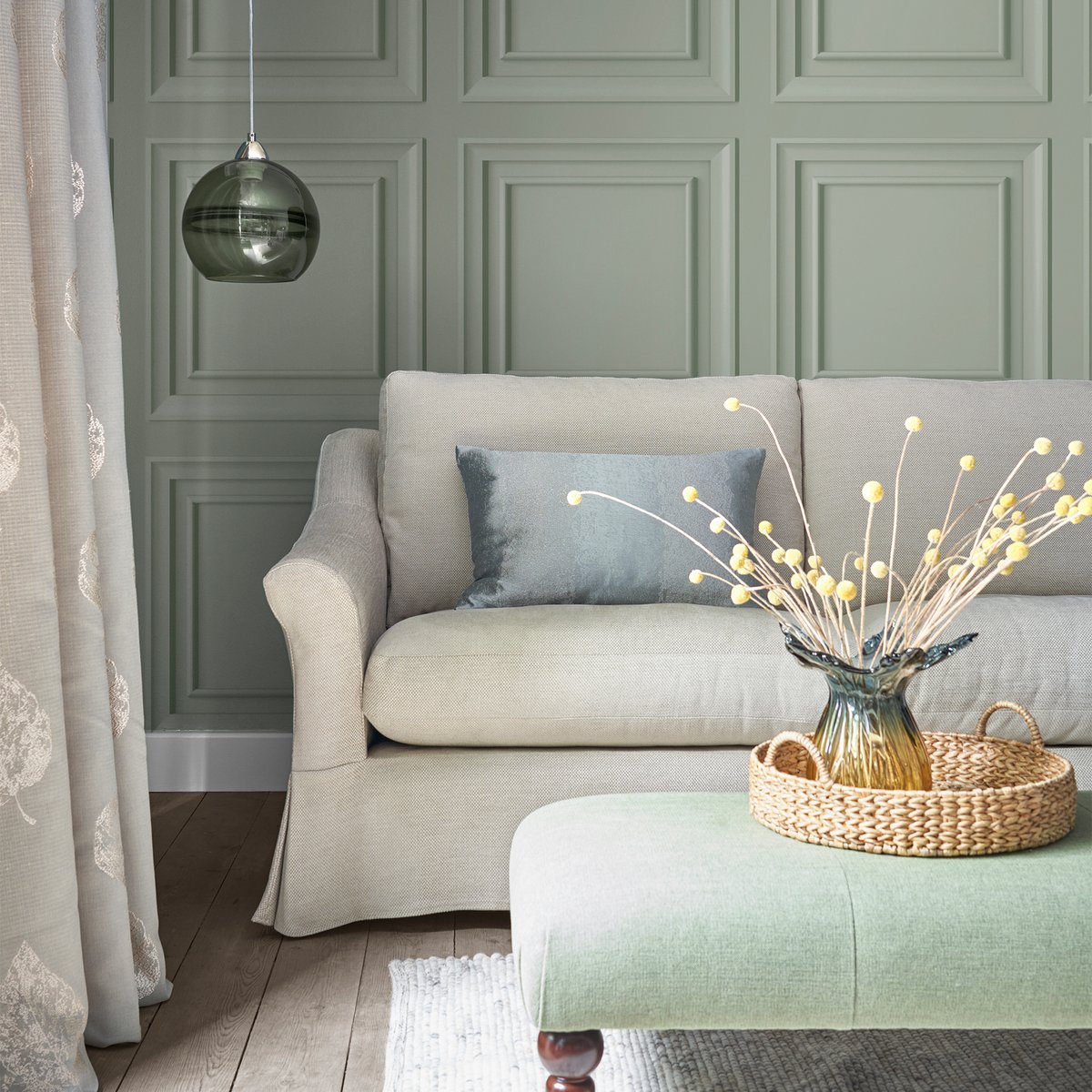 Papier peint Lambrissage Redbrook vert sauge, LAURA ASHLEY