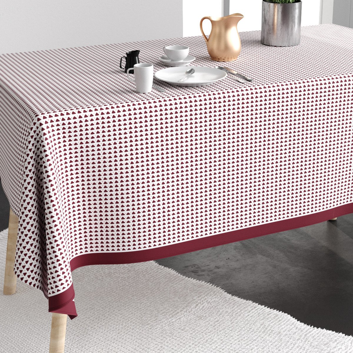 Nappe rectangulaire anti tache Coton Tilak Aubergine blanc, EDEN