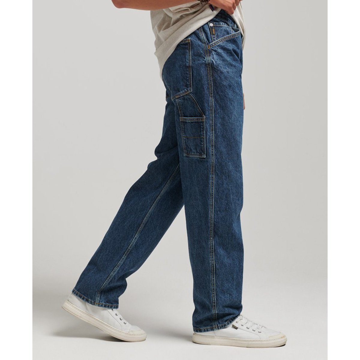 Jean Carpenter en coton bio palmiers bleu foncé, SUPERDRY