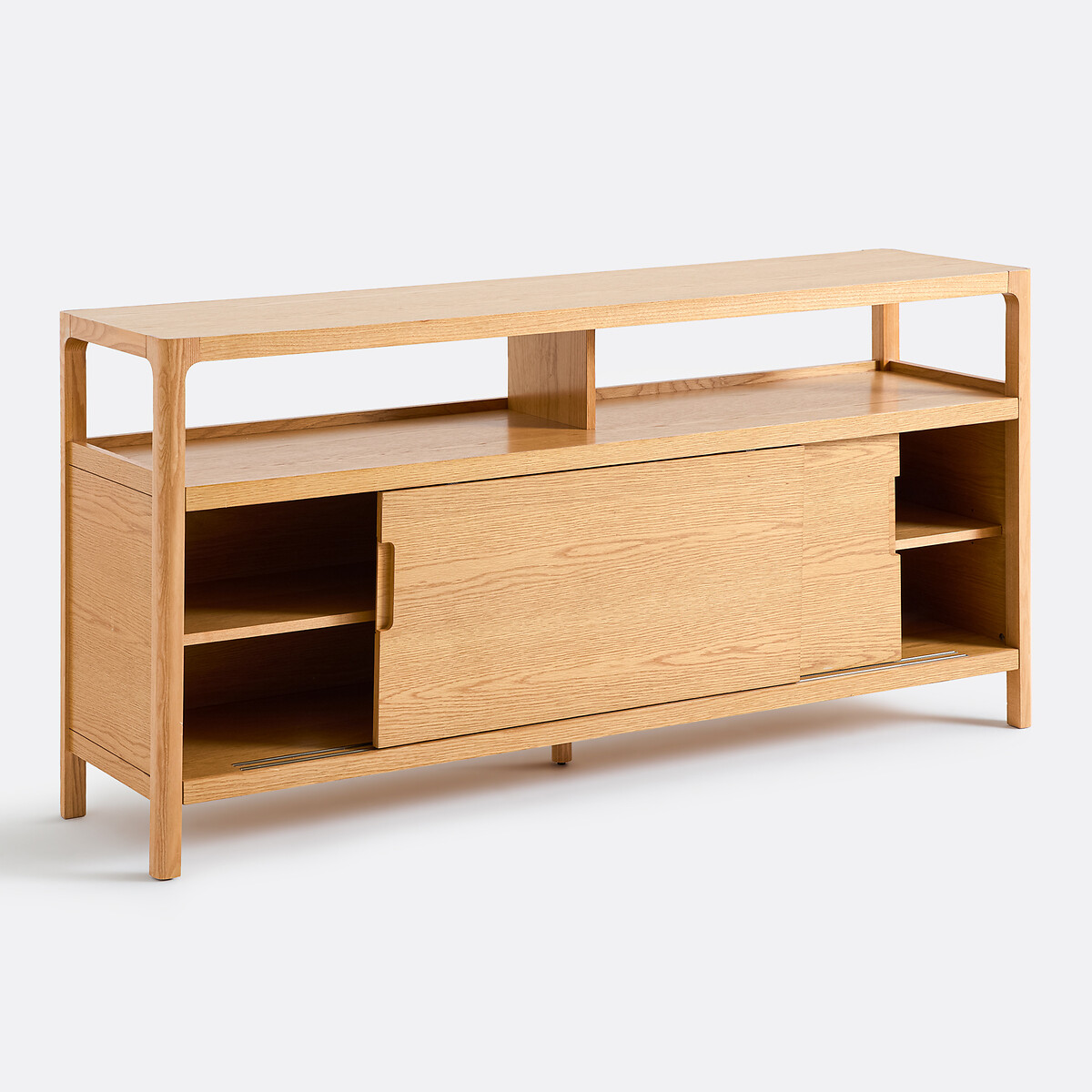 Buffet bas en frêne massif et plaqué chêne, 2 portes, 1 niche, TRESS coloris chêne, LA REDOUTE INTERIEURS