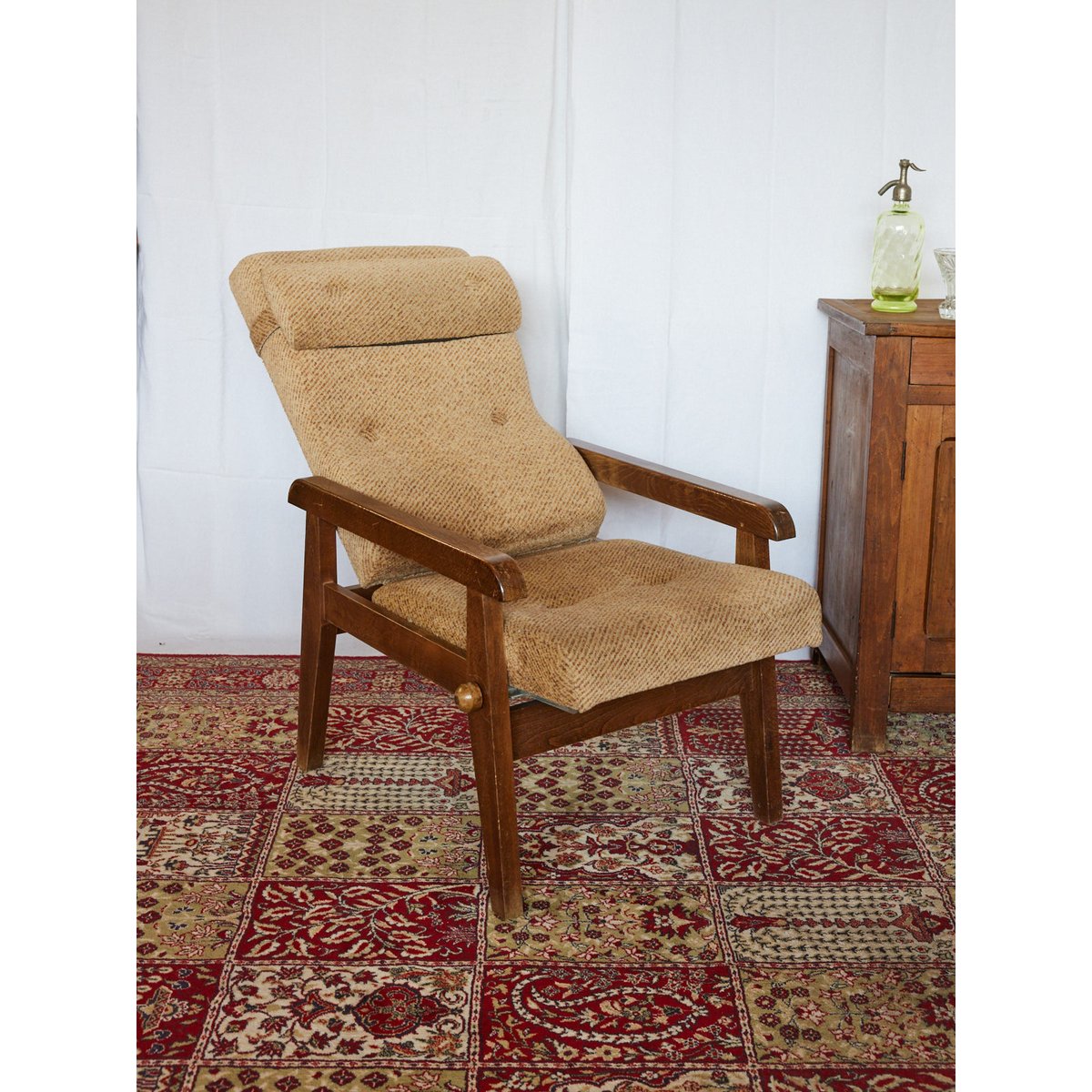 Fauteuil inclinable en bois Ernest N°1102 - Bon état bois foncé, DEBONGOUT