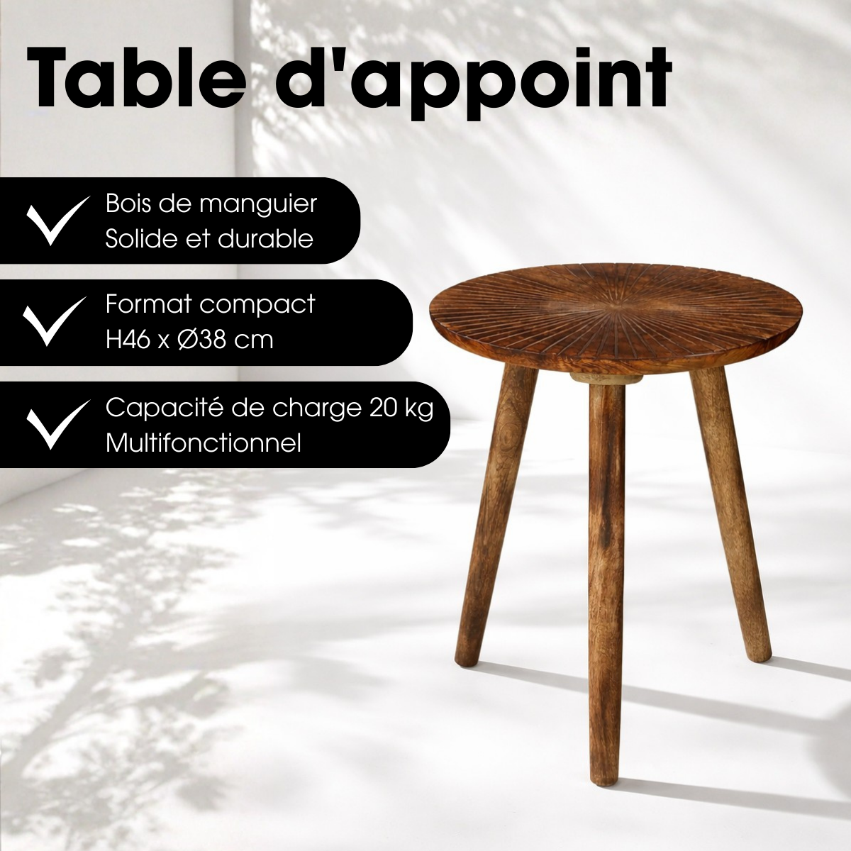 Table D'appoint POMANTE brun foncé, MICA DECORATIONS