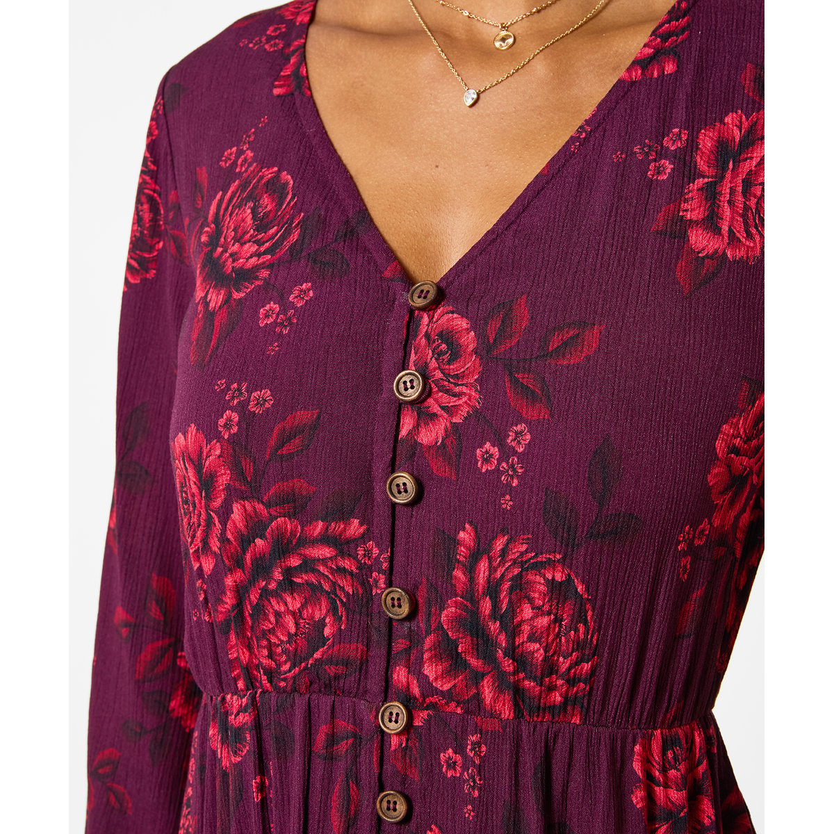 Robe Longue Boutonnée Roses Éclatantes rouge, JOE BROWNS