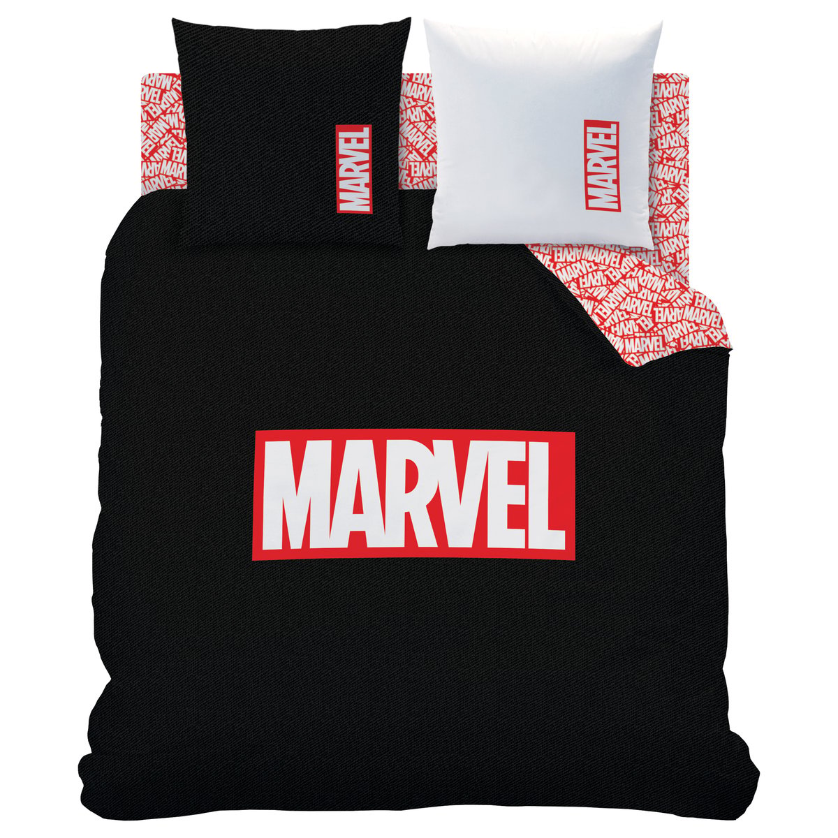 Parure de lit imprimée 100% coton, IDENTITY noir, rouge, MARVEL