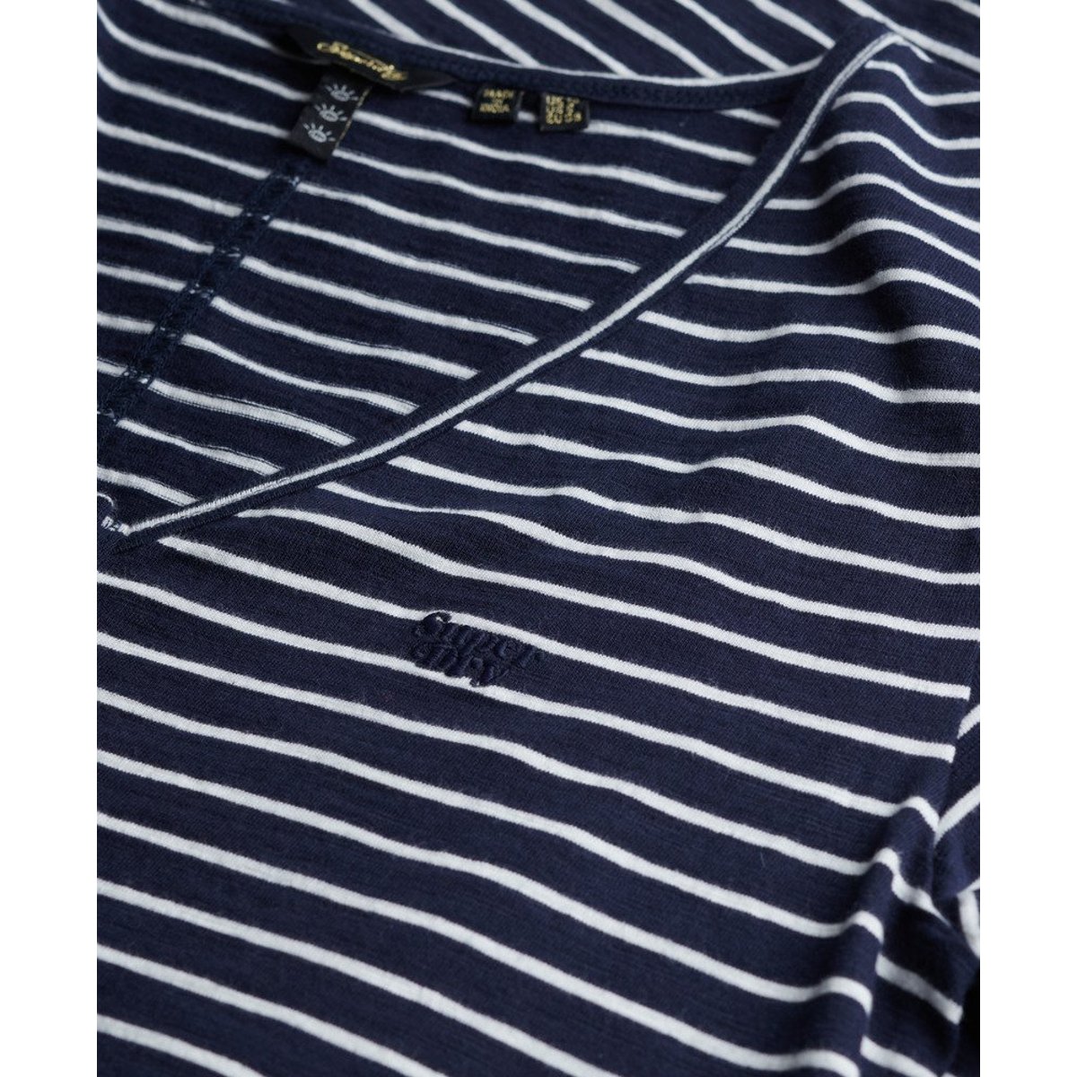 Robe mi-longue boutonnée en jersey à manches courtes rayure optic bleu marine, SUPERDRY