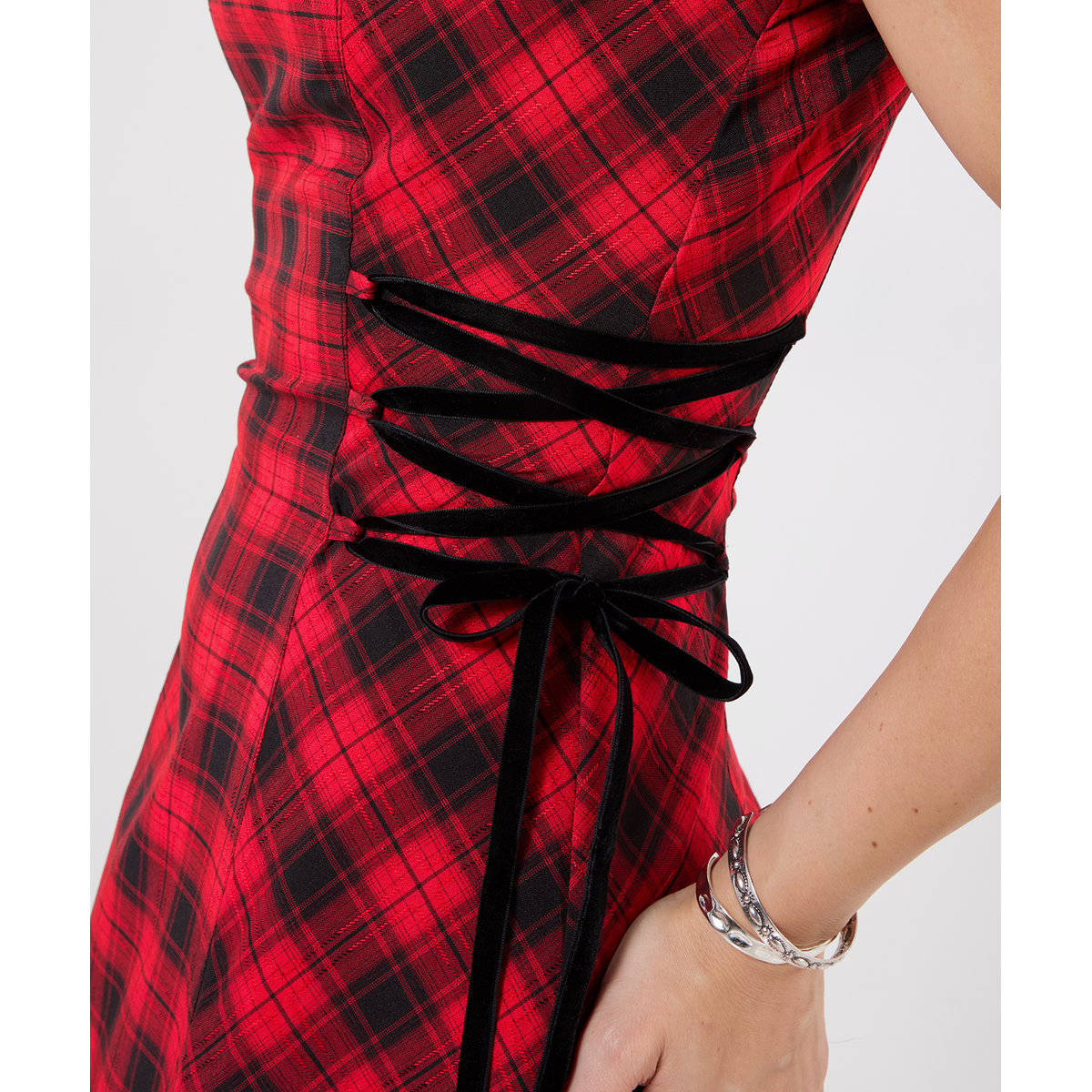 Robe Longue à Carreaux Lacée sur les Côtés Trixie rouge, JOE BROWNS