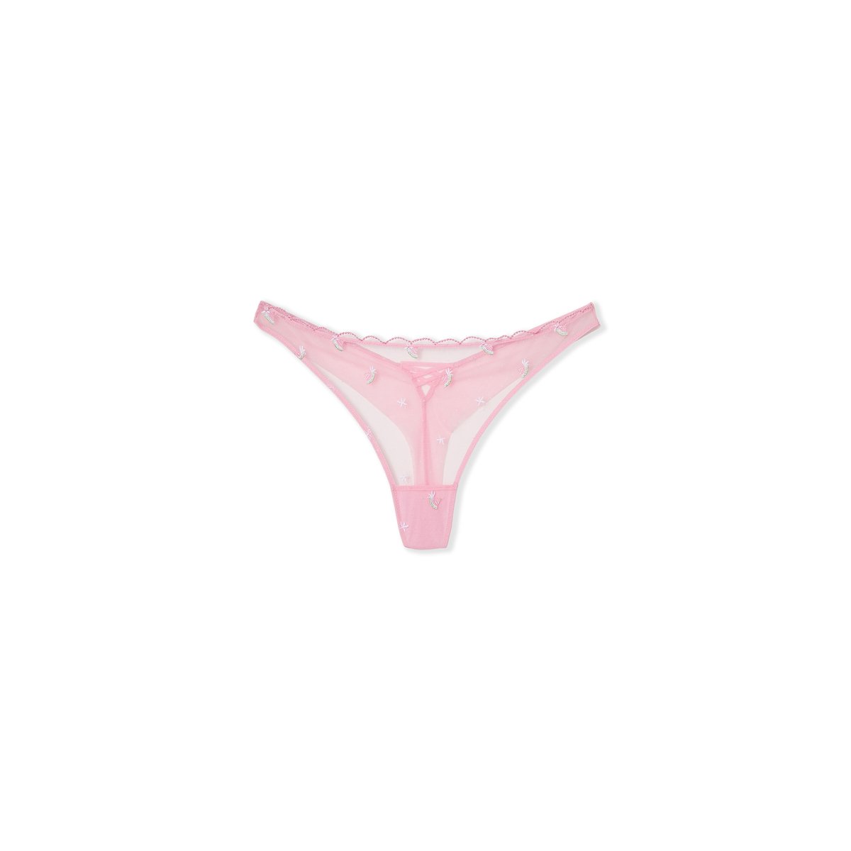 Tanga en tulle à motifs MOCKTAIL imp fond rose, ETAM