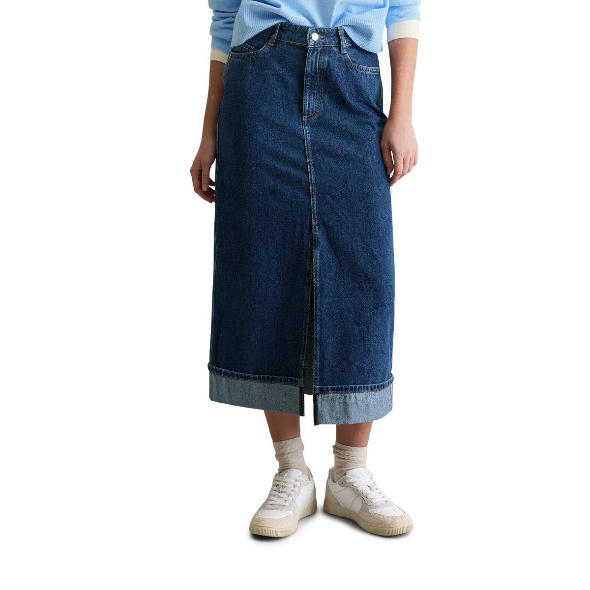 Maxi-jupe en jean regular en denim rigide sans élasthanne bleu foncé, MARC O’POLO DENIM