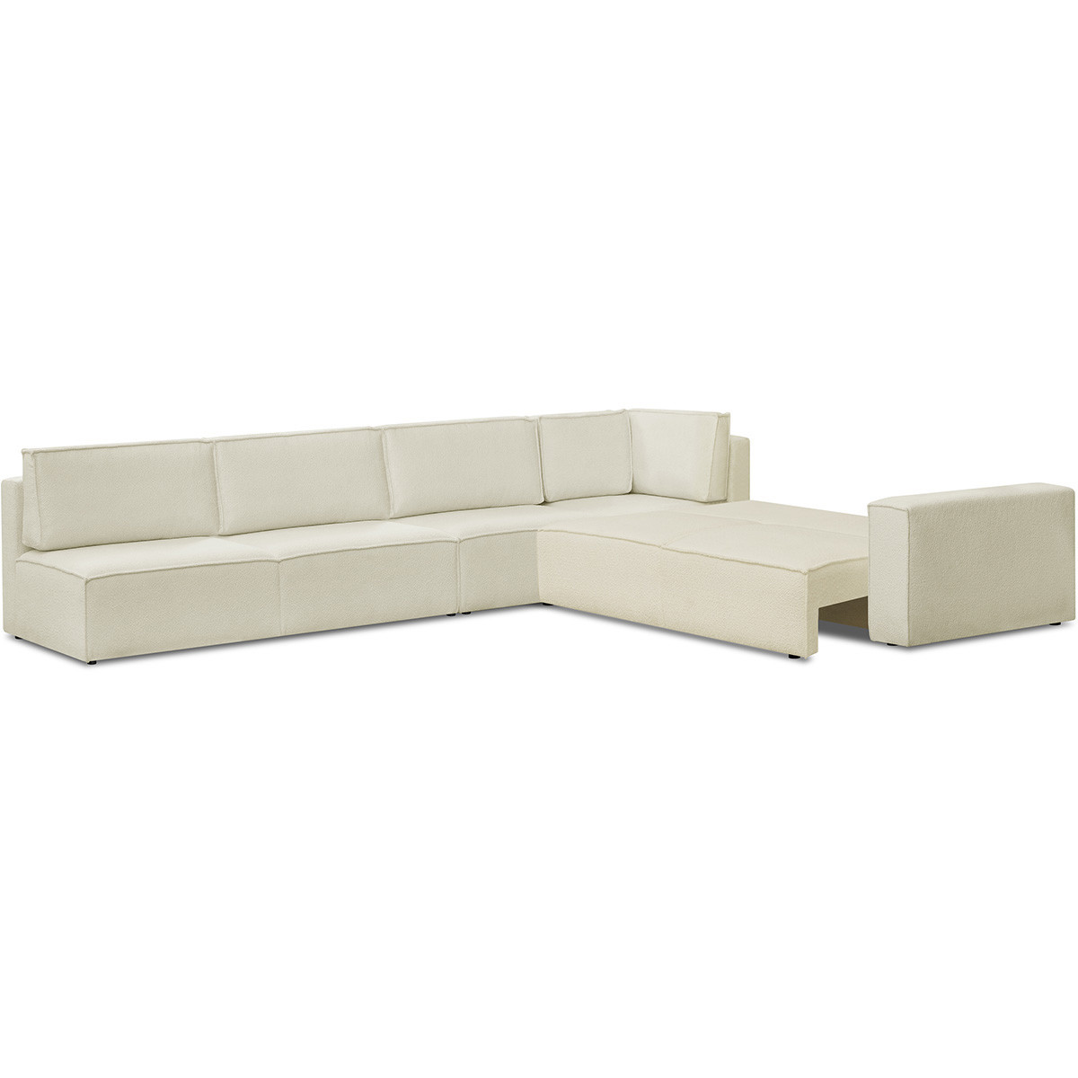 Canapé d'angle gauche convertible 10 places en tissu bouclé - HARPER MOD ecru, HOMIFAB