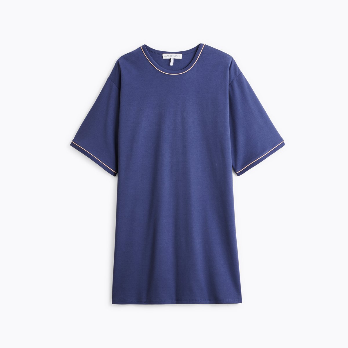 Chemise de nuit courte col rond en coton MYSTÉRIEUSE marine, LAURENCE TAVERNIER