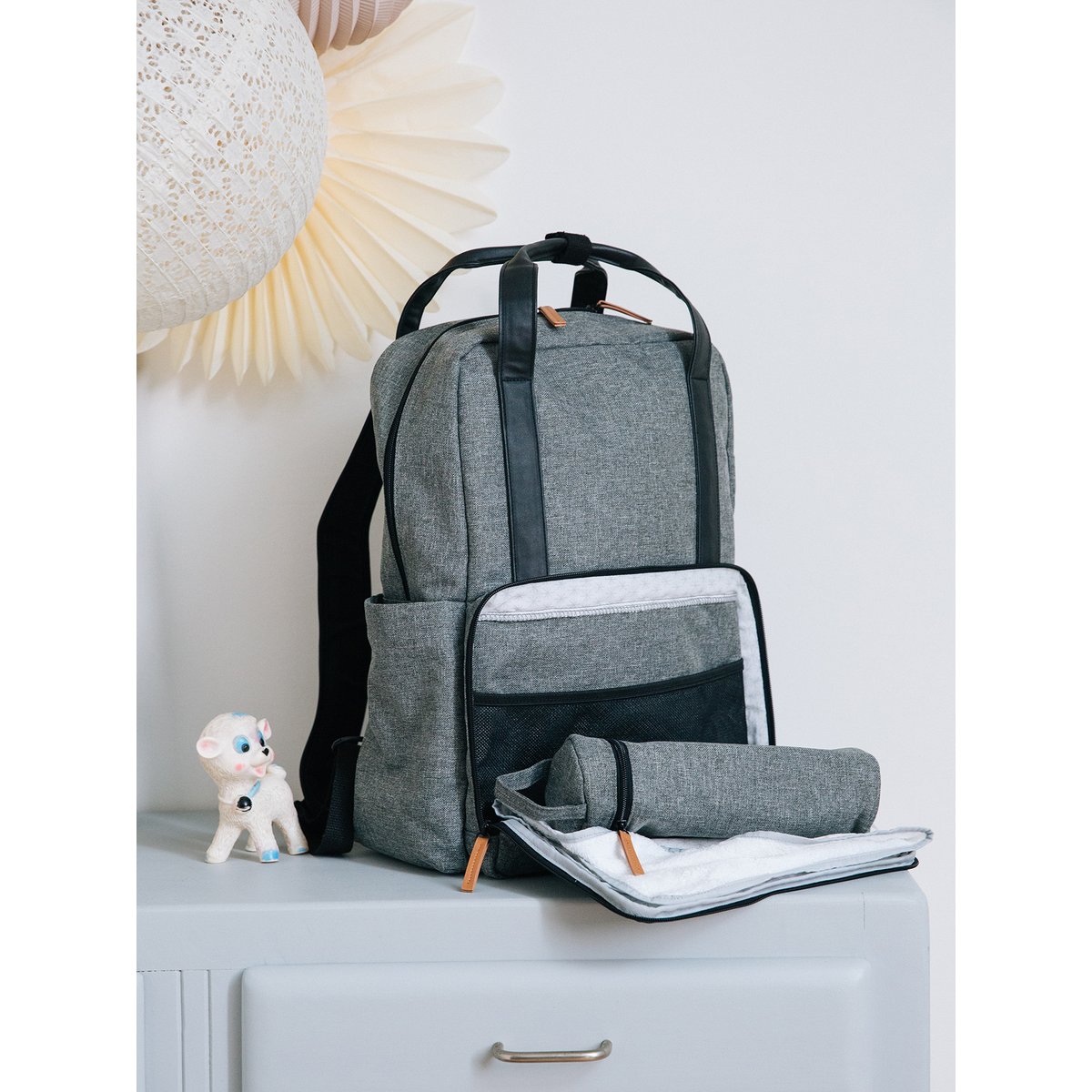 Sac à dos à langer gris chiné, VERTBAUDET