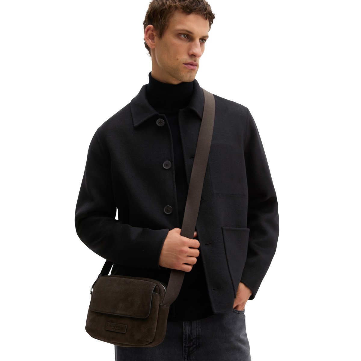 Sac à bandoulière modèle Elvin en cuir velours souple dunkelbraun, MARC O'POLO