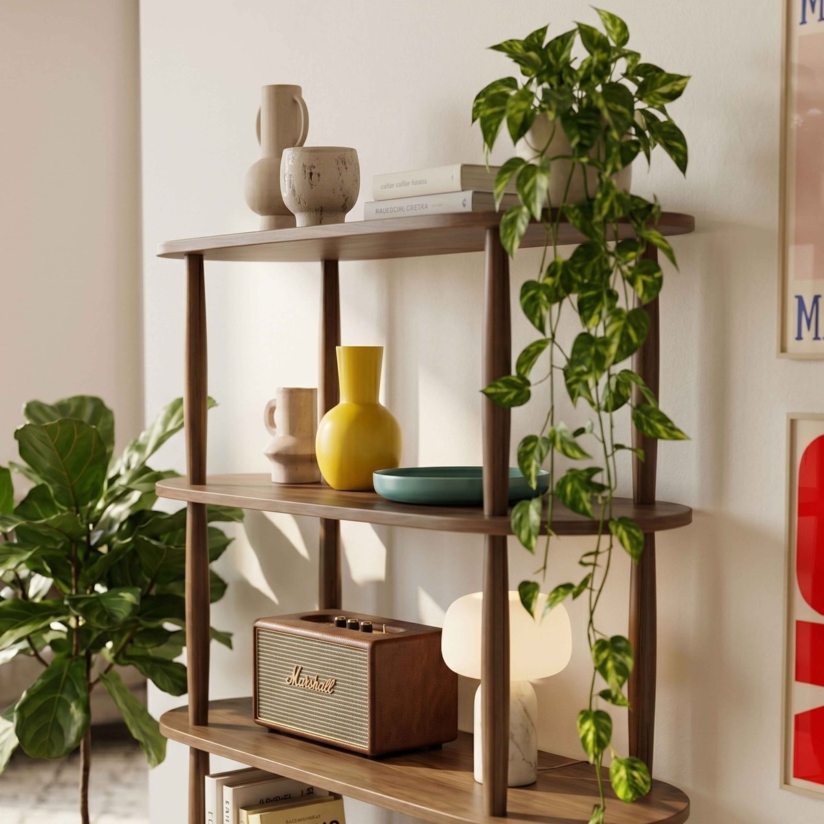 Etagère haute effet bois 120x145 cm, SUZY bois foncé, OVIALA