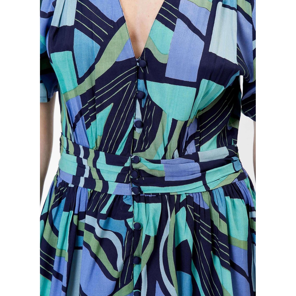 Robe longue rétro imprimée Ecovero TONY bleu ciel matchi, PRINCESSE NOMADE
