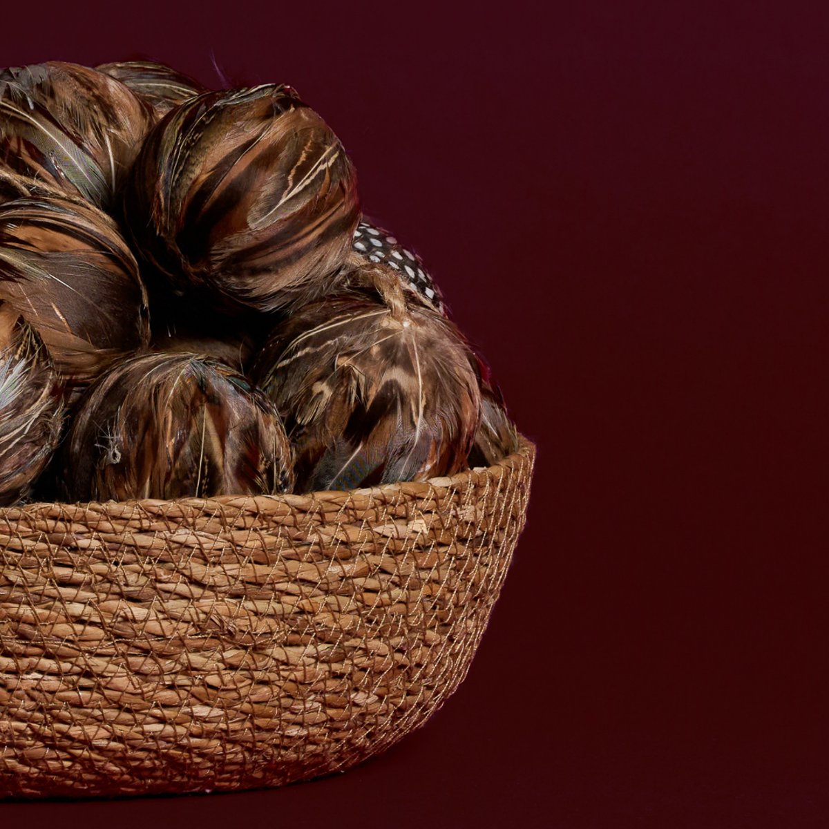 Boule de noël décorative en plumes de faisan D6 marron, SIA DECO